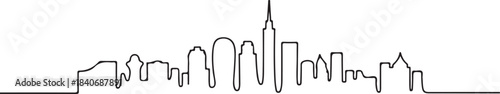Continuous Line Skyline with Alternating Curved and Straight Strokes Minimal Artistic Illustration