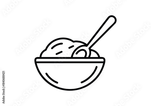 Simple line drawing of a bowl of noodles with chopsticks