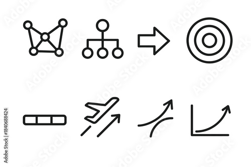 Mobility Framework Icons. Operational Mobility Framework linear set: mobility network map, asset coordination node, directional command arrow, capability tier ring, mobility