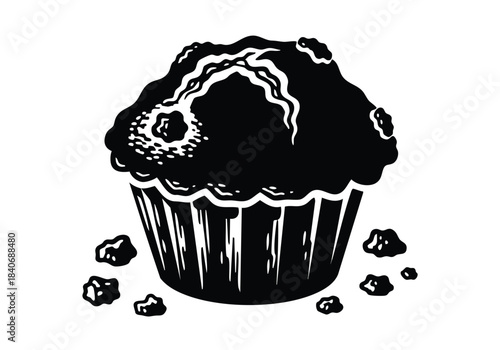 Delicious Chocolate Cupcake with Icing on Transparent Background