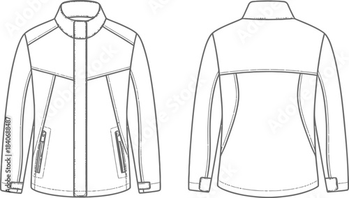 Jacket fashion flat sketch front and back view