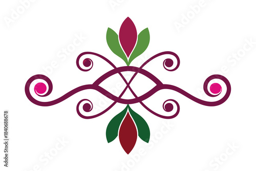 Abstract floral design with swirls and leaves in vibrant colors