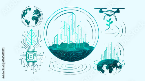 Futuristic Eco Smart City Technology Illustration
