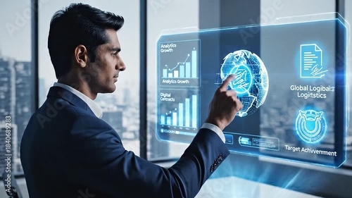 business man touching virtual screen