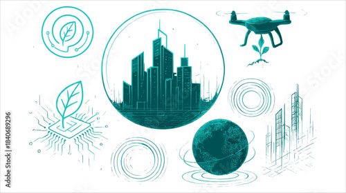 Futuristic Eco Technology and Smart City Illustration
