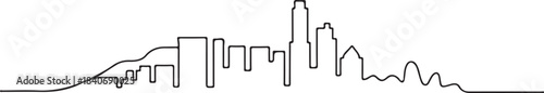 Continuous Line Skyline with a Descending Slope Silhouette Minimal Artistic Illustration