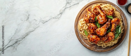 Fototapeta Naklejka Na Ścianę i Meble -  Delicious Fried Chicken Wings with Noodles