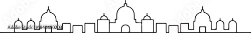 Continuous Line Skyline with Repeated Dome Like Architecture Minimal Artistic Illustration