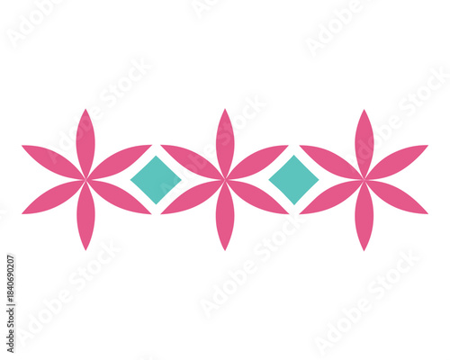 Colorful floral pattern with pink flowers and turquoise centers design
