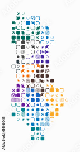Albania, shape of the country build of colored cells. Digital style map of the Albania on white background. Large size rounded square blocks. Modern vector illustration.