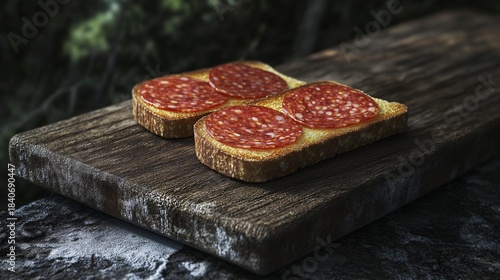 Fototapeta Naklejka Na Ścianę i Meble -  Rustic Toasted Bread and Salami Platter