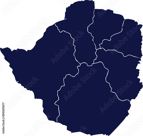 Dark blue map of Zimbabwe divided into provinces a clean vector illustration representing the countrys geography and administrative divisions