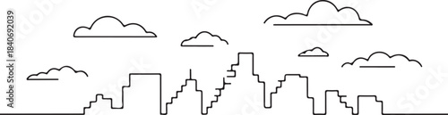 Continuous Line Skyline with Ladder Like Step Rooftops Minimal Artistic Illustration