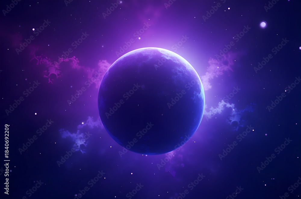 Fototapeta premium Glowing Planet in a Purple Nebula Space Scene