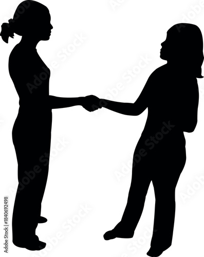 two girls making handshake, silhouette vector