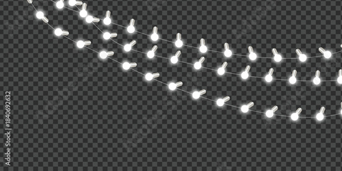 White string lights garland isolated on transparent background isolated on transparent background