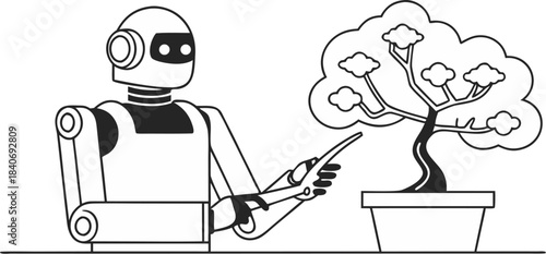 futuristic ai assisted robot gardener pruning bons