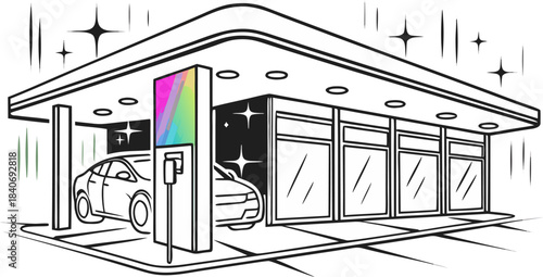 futuristic electric car charging station at night