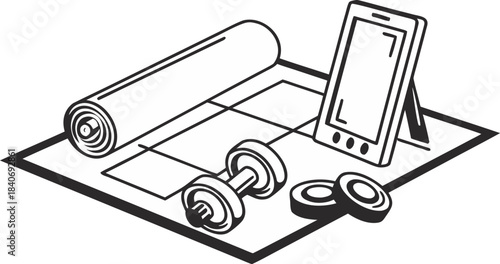 isometric 3d home gym setup with dumbbells yoga m