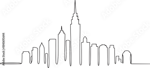 Continuous Line Skyline with Overlapping Thin Vertical Strokes Minimal Artistic Illustration