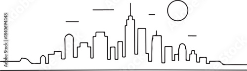 Continuous Line Skyline with Small Negative Space Windows in a Minimal Artistic Illustration