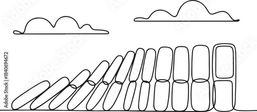Continuous Line Art Skyline Merging with Starry Night Arc in Minimal Contour Style