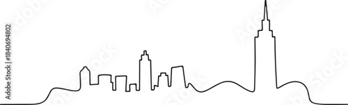 Continuous Line Skyline Formed as a Rolling Hill Silhouette Minimal Artistic Illustration