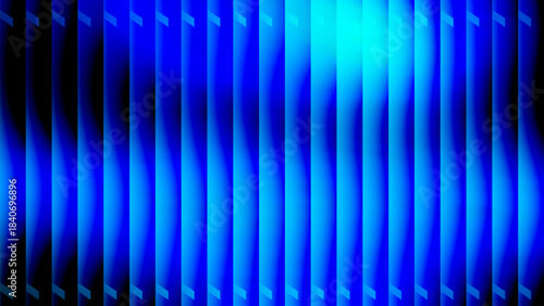 Neon blue glass stripes, futuristic curved reeded wall gradient background design