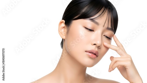 Wallpaper Mural Serene Young Asian Woman with Flawless Skin Gently Touching Her Face Torontodigital.ca