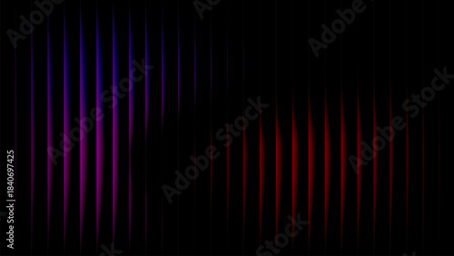 Neon reeded glass background, vertical blue purple red gradient stripe abstract backdrop
