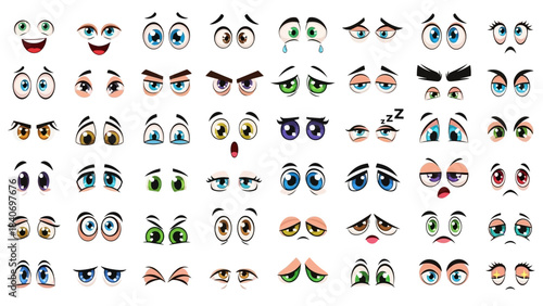 Diverse Array of Cartoon Eye Expressions for Character Design and Animation