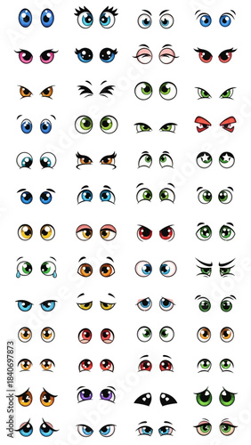 Diverse array of cartoon eye expressions capturing various moods and styles
