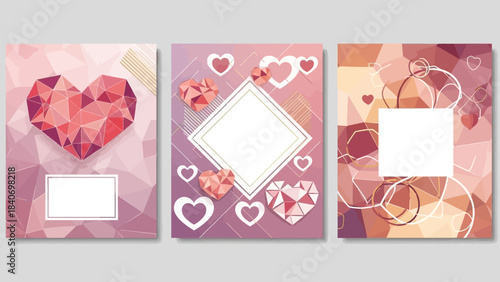 Geometric heart themed frame collection for affectionate designs and expressions
