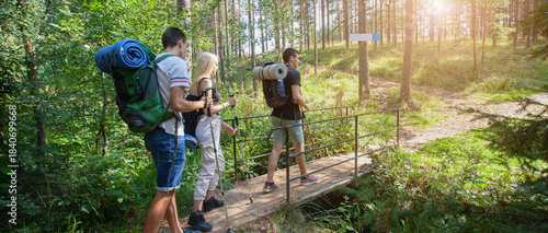 Teenagers Hiking in Mountain Forest – Outdoor Adventure Set