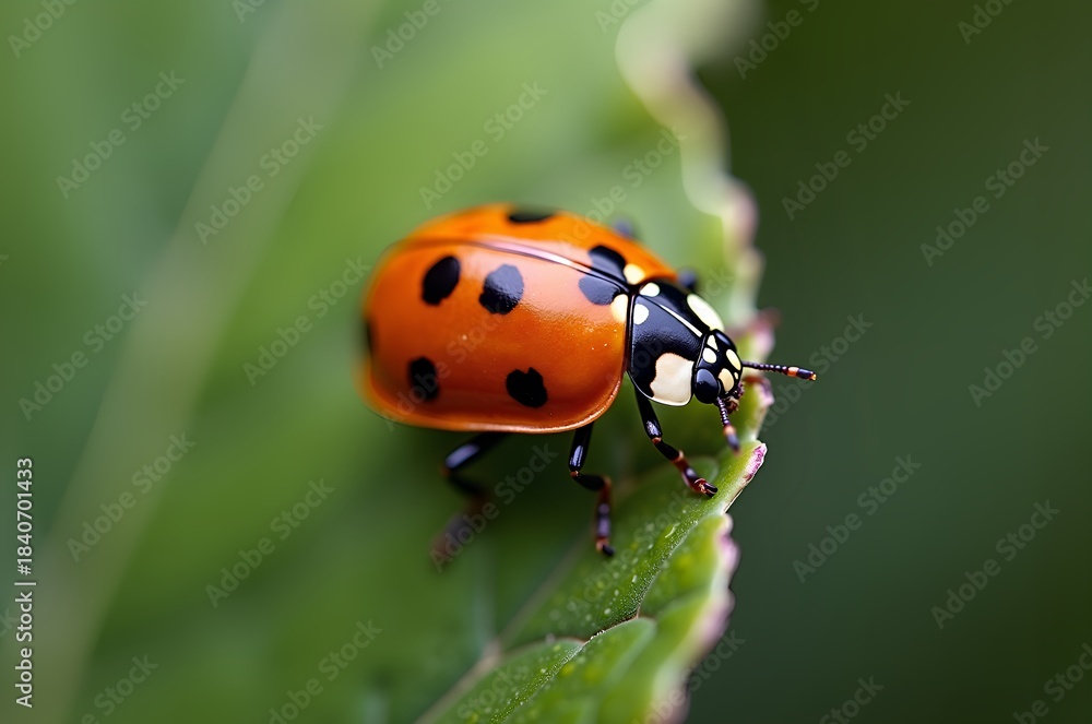 Fototapeta premium Ladybug on Green Leaf Close Up