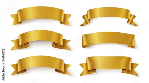 gold banner label ribbons collection set