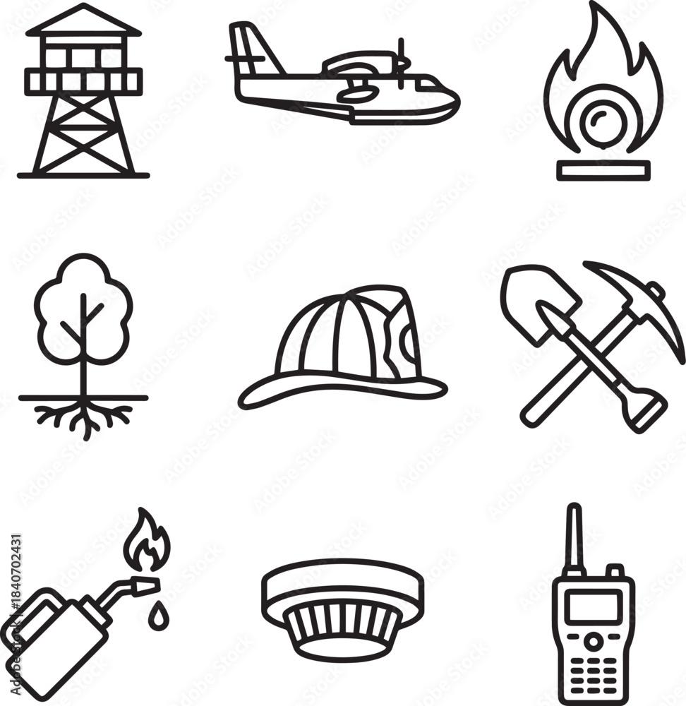Fototapeta premium Firefighter and emergency response icons for public safety and disaster management services