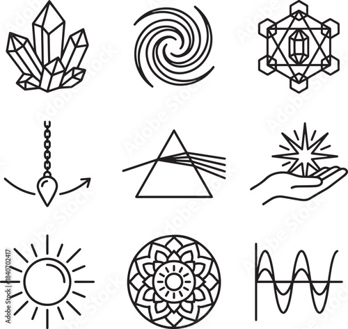 Esoteric icons set. spiritual symbols for meditation and healing