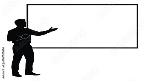 Man silhouette presenting on blank screen for business education concept