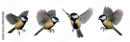 Fotografía Set Of Great tit (parus major)  in various Poses isolated on transparent backgro