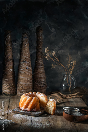 Freshly baked Christmas cake on a rustic table