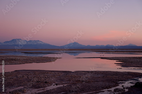Chaxa Lagoon at sunset, San Pedro de Atacama, Chile