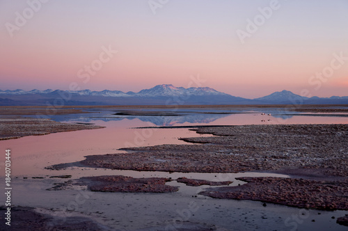 Chaxa Lagoon at sunset, San Pedro de Atacama, Chile