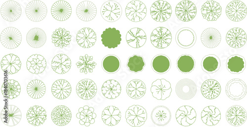 Top view trees and plants vector illustration set for architectural landscape design