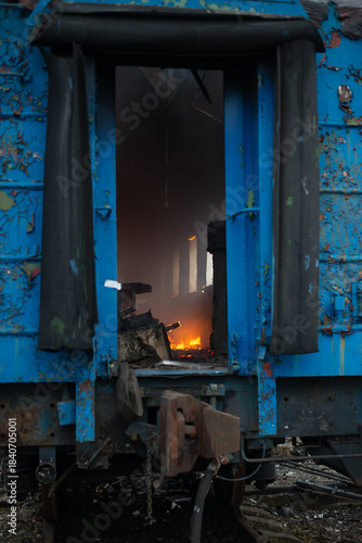 Wallpaper Mural Reportage photo of a burning train car on the rails Torontodigital.ca