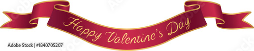 Elegant Red Ribbon Banner with Gold Trim and 'Happy Valentine's Day' Script - Luxurious Vector Greeting Element