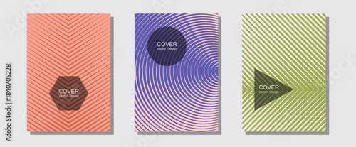 Banner graphics cool vector templates set. Minimalist geometry. Halftone lines music poster background. Music album adverts. Abstract banners graphic design with lined shapes.