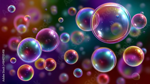 Rainbow bubbles floating on a colorful background