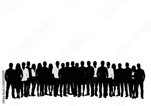 Vector illustration of group of people standing side by side in unified silhouette style, human rights day theme , clipart style vector