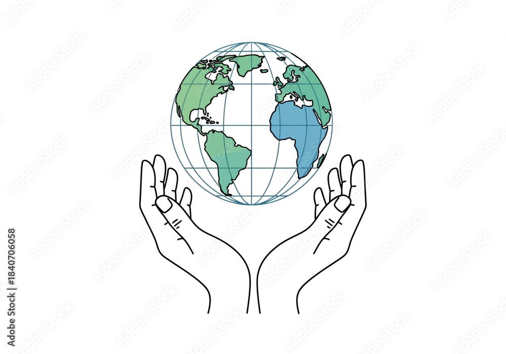 Fototapeta premium Vector illustration of a globe held by two open hands representing global human rights protection, human rights day theme , clipart style vector